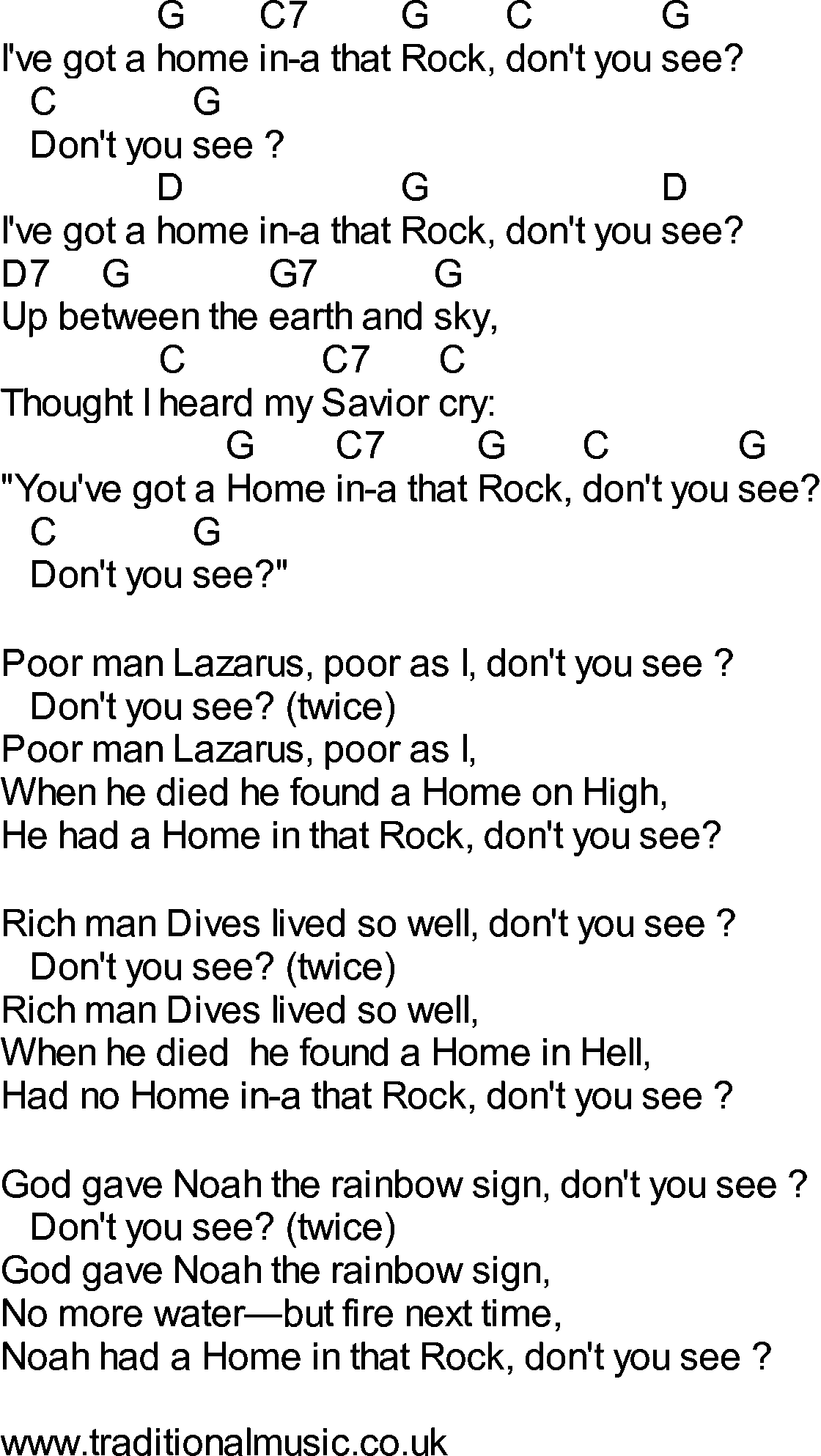 Bluegrass songs with chords - Home In That Rock